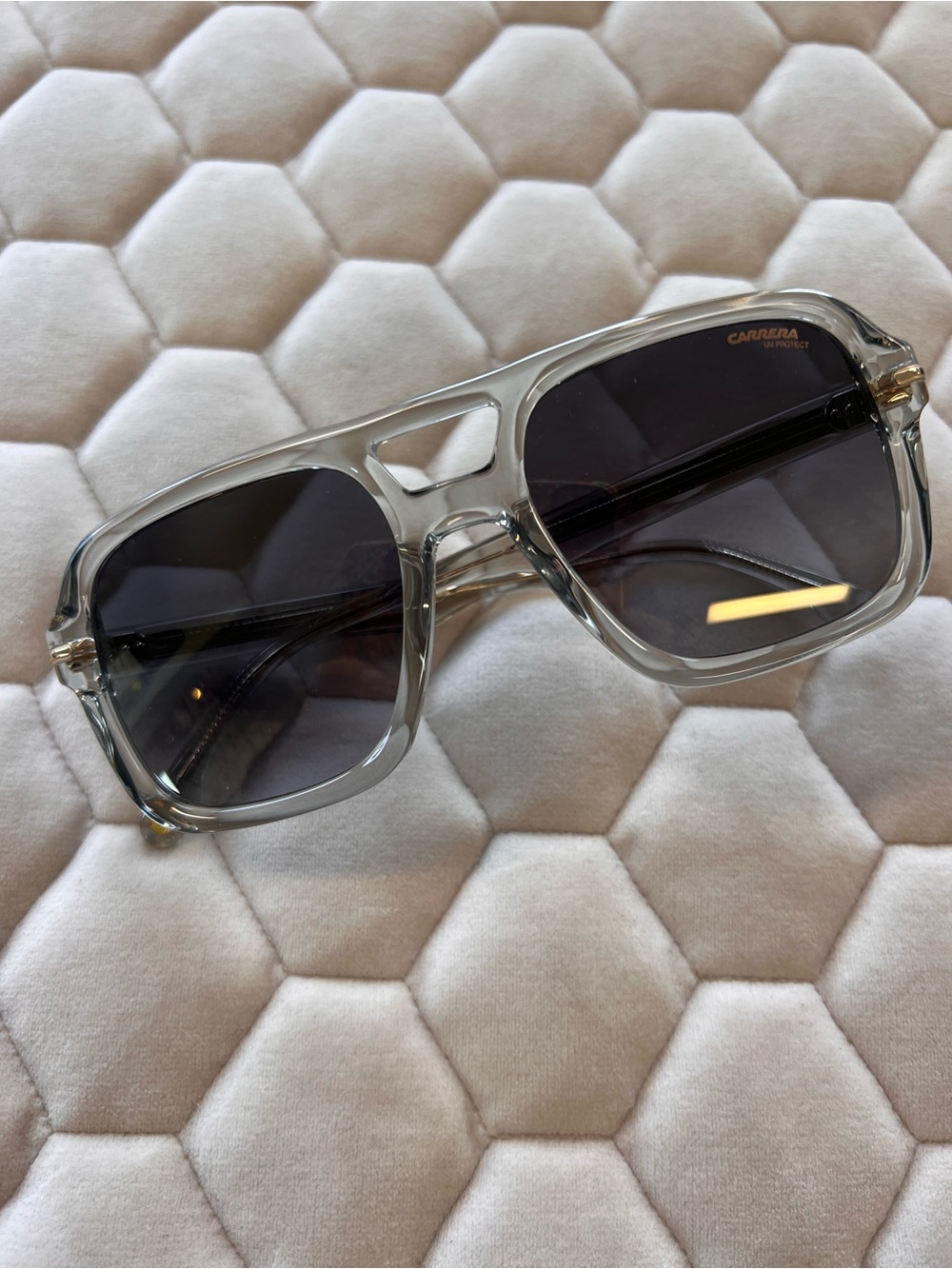 Carrera Transparent Frame Sunglasses with Dark Gray Lenses